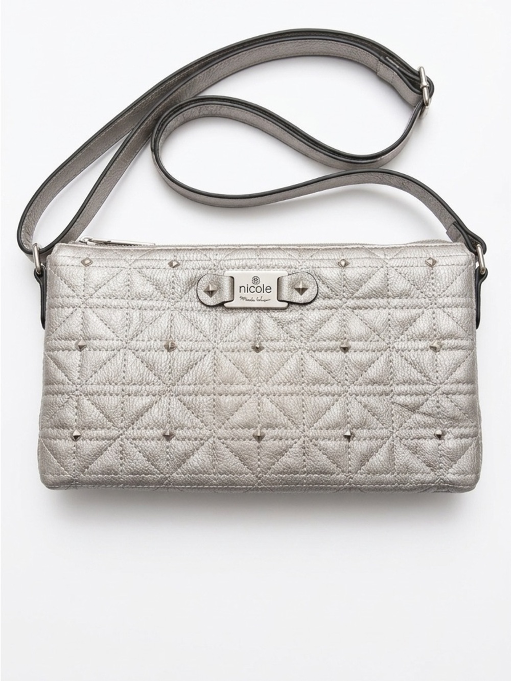 Nicole Silver Quilted Studded Crossbody Bag New With Tags...peeling Leather.